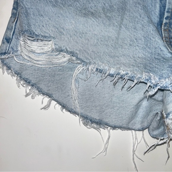 Zara High Rise Denim Cutoff Shorts 4 Blue Distressed Raw Hem Casual Festival - Picture 4 of 11